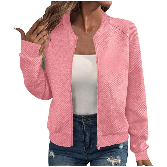 Mgmyaa Veste Bomber pour Femmes Décontractée Couleur Unie avec Poches Manches Longues Zippée
