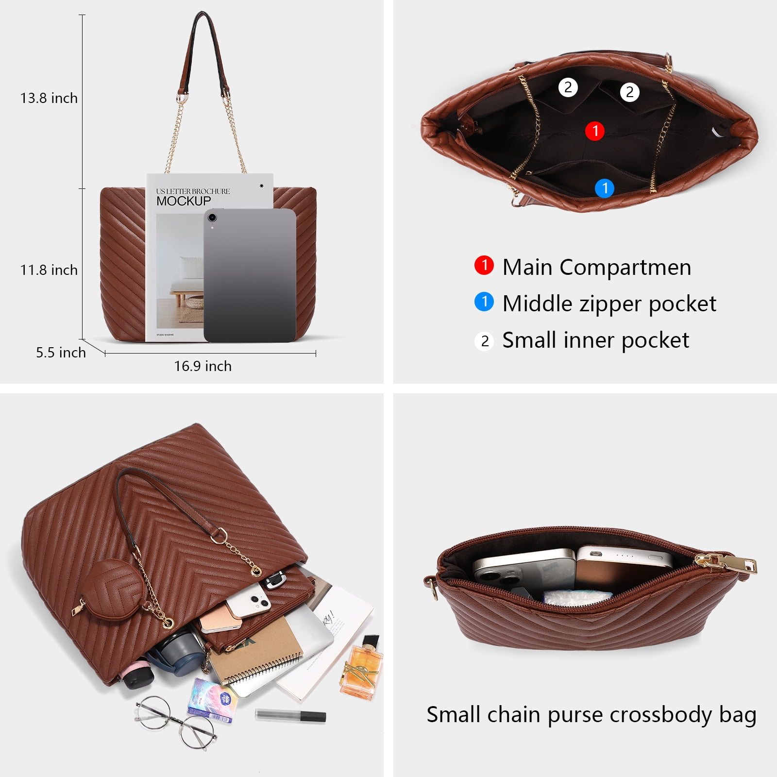 GOIACII Women’s Leather Handbags 3-piece set Fashion Totes Hobo and coin purse,Shoulder Satchel Bags for women