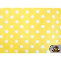 Polycotton Printed POLKA DOTS WHITE YELLOW BACKGROUND Fabric / 60" Wide / Sold by the Yard