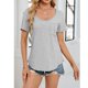 thumbnail image 5 of Top de Manga Corta de Cuello en V de Color Sólido de las Mujeres con Bolsillo, Blusa Casual de Poliéster Ligero, 5 of 8