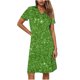 thumbnail image 4 of Vestido Corto de Manga Larga para Mujeres Brillante Impresión Cuello en V Suelto Cómodo, Vestido de Moda de Malla para Fiesta Y Ocasional, 4 of 7