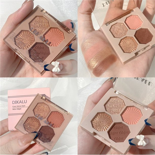 Paleta de sombras de ojos, 4 colores, marrón caramelo, Nacarado, mate, Color tierra, paleta de sombras de ojos, lentejuelas brillantes, pigmentos para ojos, maquillaje duradero qym unisex