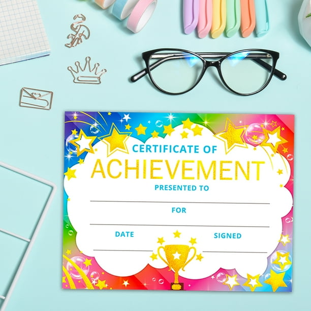25 Pack Certificate Of Achievement Awards - 8x10 Gold Star Theme Blank Certificates For Kids & Students