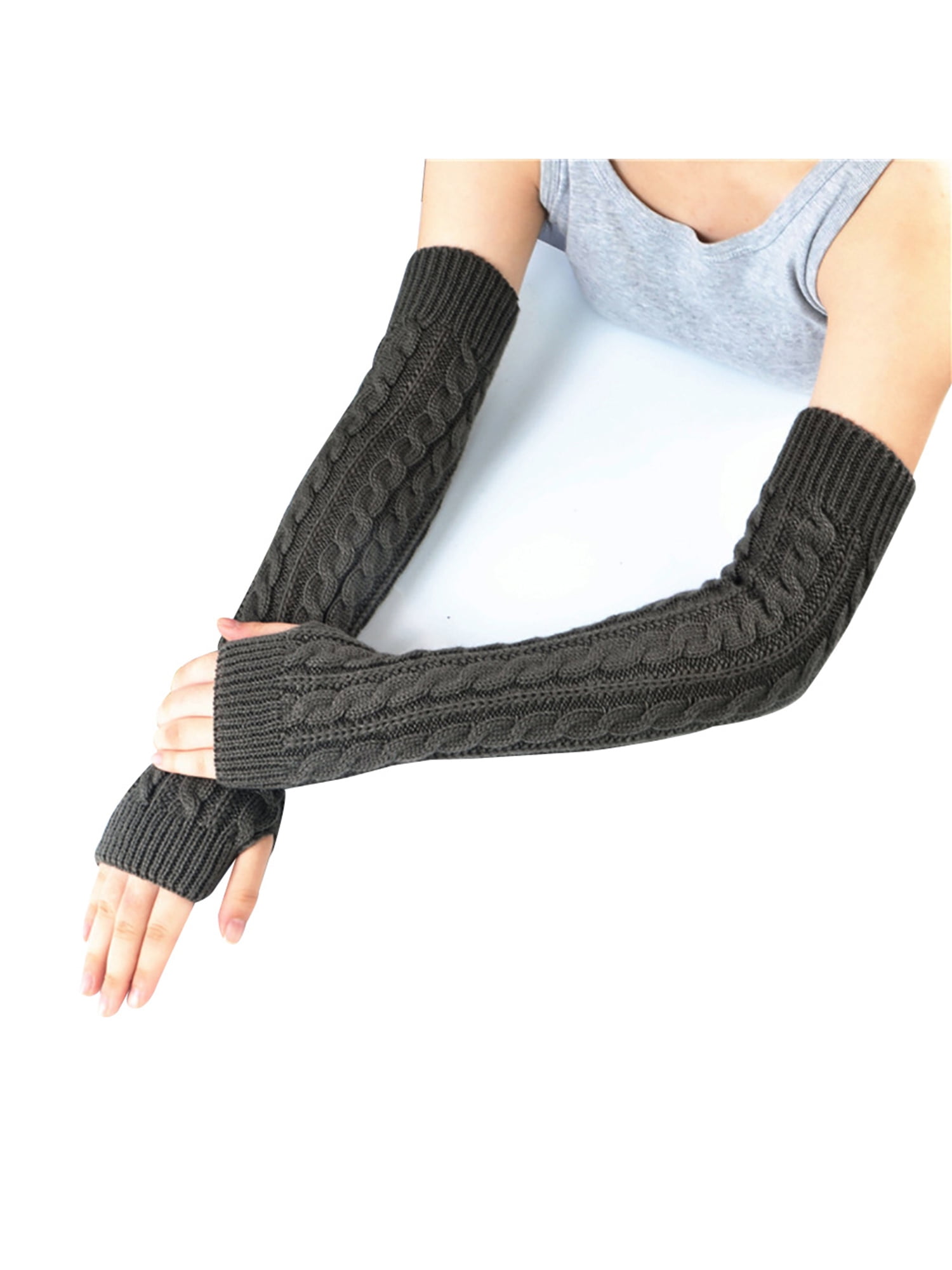 Toimothcn Womens Knit Arm Warmer Gloves Warm Cashmere Long Fingerless Mittens with Thumb Hole 
