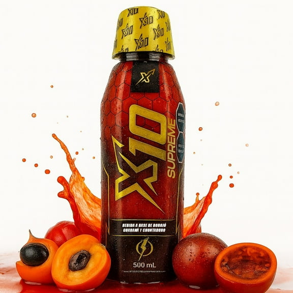 Supreme X10 Natural Energy Drink – 500ml | Boost Power & Stamina | Cherry Flavor with Borojo, Chontaduro & Guarana
