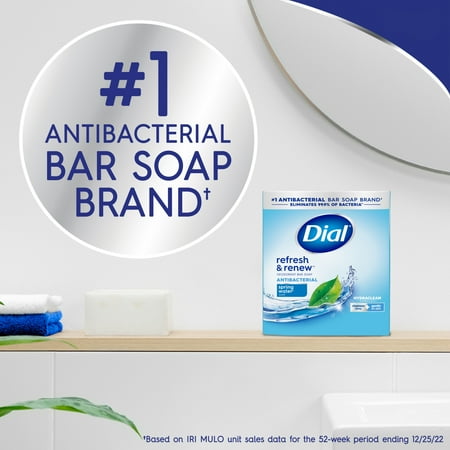 Dial Antibacterial Bar Soap, Refresh & Renew, Spring Water, 4 oz, 8 Bars