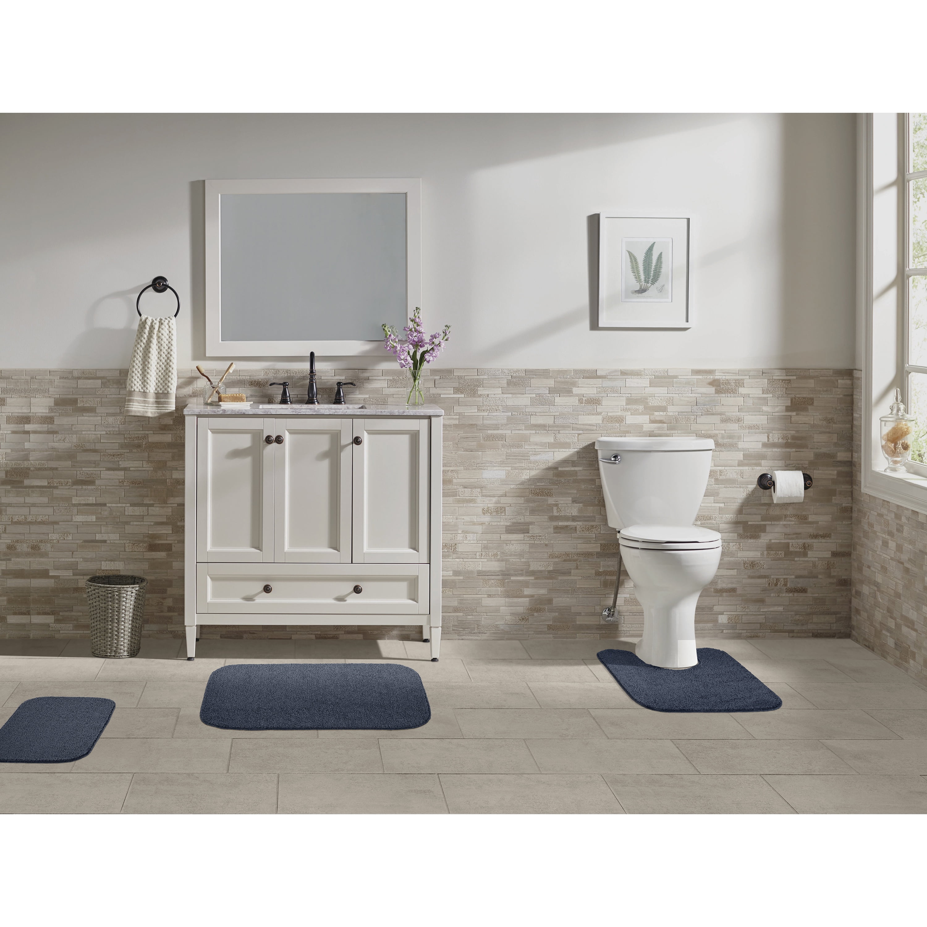 Garland Rug Gramercy Washable Bath Rug Set, 3-Piece (2 Bath Rugs, & Contour Rug) Slate Blue