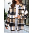 thumbnail image 5 of Women'S Flannel Plaid Shacket Fall Outfits Long Sleeve Button Down Shirts Jacket Coats with Side Pockets Khaki XXL, 5 of 9