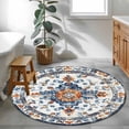 thumbnail image 3 of Round Rugs 3.3Ft, Boho Orange Blue Round Area Rug Washable Indoor Throw Carpet, Vintage Geometric Southwestern Soft Non Slip Circle Rug for Laundry Room Patio Home Decor Aesthetic, 3 of 8