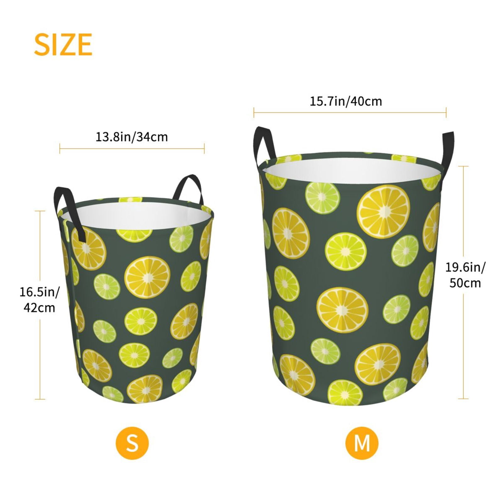 Large Laundry Basket with Handles - Green Yellow Lemon Kids Baby Dirty Clothes Laundry Hamper for Bedroom Aesthetic