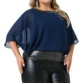 thumbnail image 2 of DARING DIVA Women's Plus Sequin Half Batwing Sleeve Glitter Party Blouse 4X Navy Blue, 2 of 6