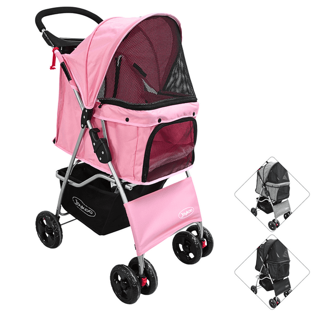 Carriola para Mascotas Cochecito para Perros y Gatos Pequeños - Medianos Plegable Cesta de Almacenamiento Ruedas con Freno - Rosa