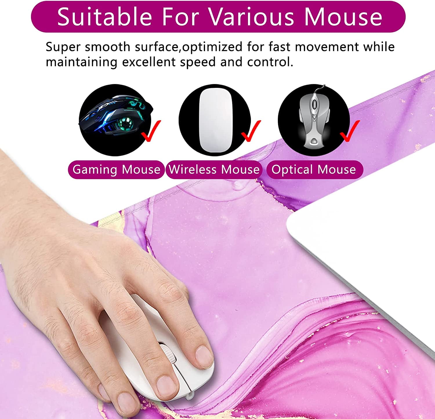 Purple Marble Mouse Pad XXL Large Mouse Pad for Desk 35x15.7x0.12 inch Desk Mat Gaming Mouse Pad (Purple)