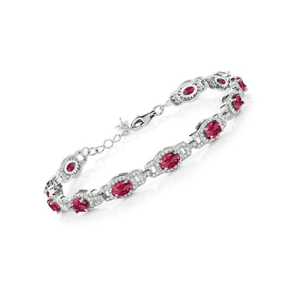 Gem Stone King 925 Sterling Silver Pink Tourmaline Tennis Bracelet for Women (9.10 Cttw, Gemstone Birthstone, Oval 6X4MM, 7 inch With 1 inch Extender)