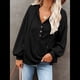thumbnail image 5 of Sudadera con Capucha y Botones para Mujer, con Cuello en V, Larga y Cordón Ajustable. Camisetas Henley. Negro M, 5 of 8