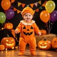 thumbnail image 6 of KPOPLK Newborn Baby Girl Fall Winter Outfit Set Plaid Romper Long Sleeve Clothes Jumpsuit with Bow Headband(6-12 Months,Orange), 6 of 8