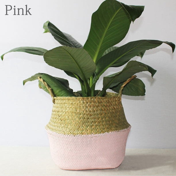 Cesta de almacenamiento tejida hecha a mano, cesta plegable para la colada, cesta para la colada de mimbre de paja, hierba marina, vientre, jardín, maceta, cesta para plantas Tan Jianjun unisex