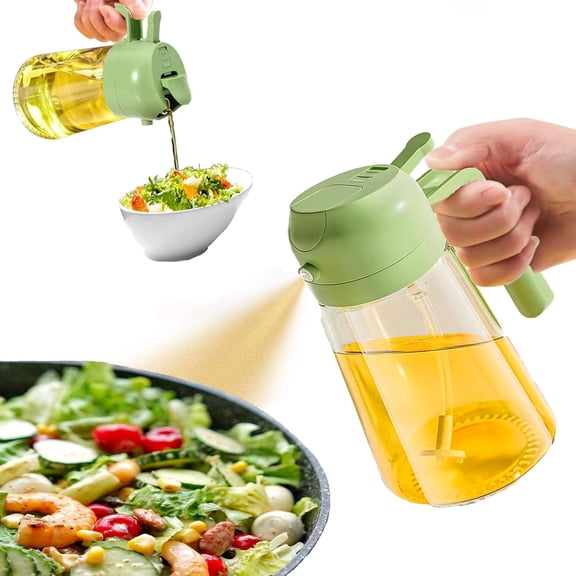 FulanDe 2 in 1 Oil Dispenser and Oil Sprayer, Oil Sprayer for Cooking, Cooking Oil Dispenser Sprayer, Oil Dispenser for Kitchen Spray, 16oz Glass Olive Oil Dispenser Bottle (Green)