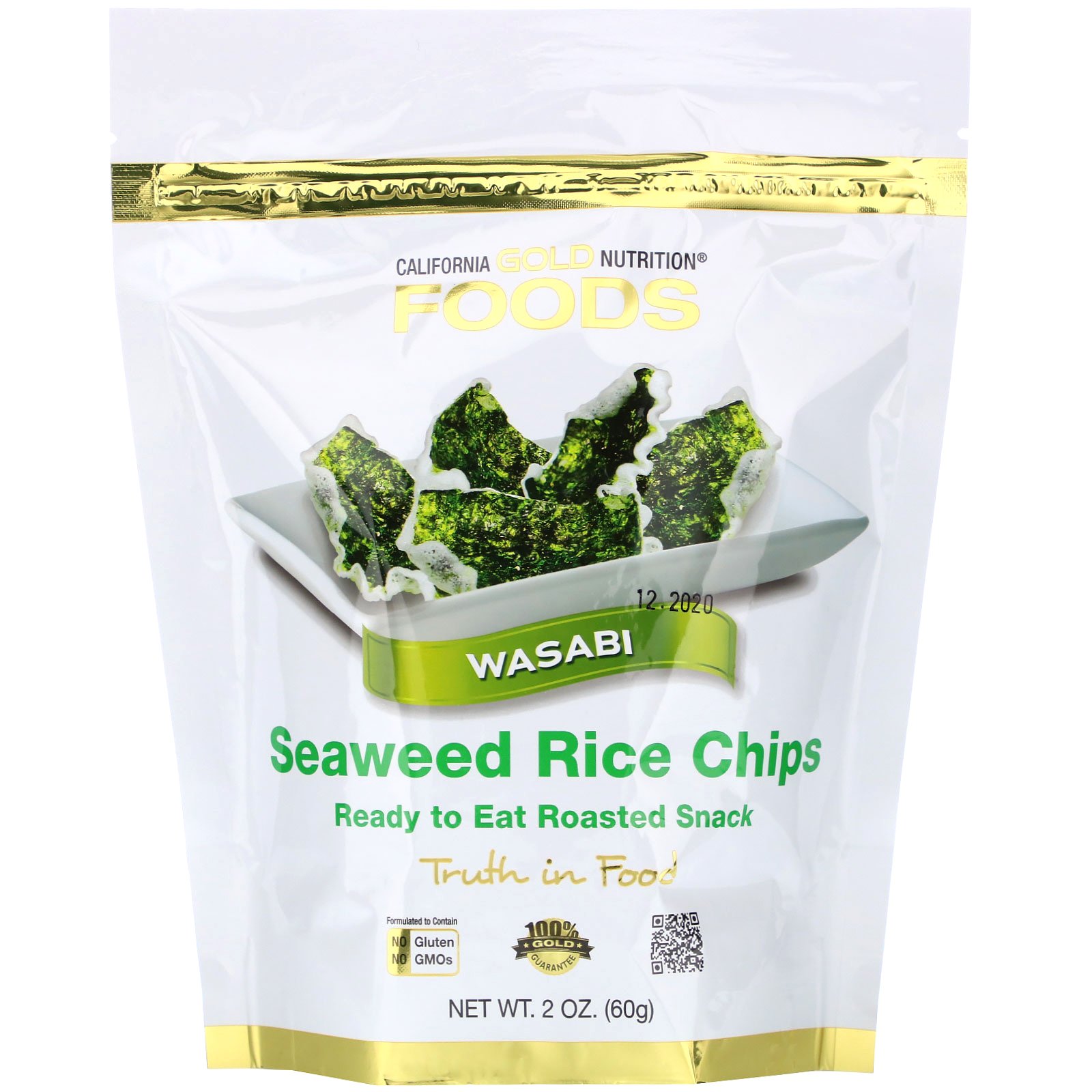 California Gold Nutrition Seaweed Rice Chips, Wasabi, 2 oz (60 g