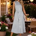 thumbnail image 1 of TaTaai Women's Casual Maxi Dress Sleeveless Striped Linen Midi Dress Lapel Collar Loose Fit Lightweight Summer Commute Vacation Gift, 1 of 5