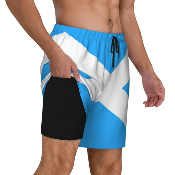Men's Flag Of Scotland Swim Trunks with Compression Liner Bathing Suit Swimwear