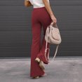 thumbnail image 4 of XFLWAM Women's High Waist Flare Pants Casual Wide Leg Bell Bottom Leggings Solid Color Plus Size Long Trousers with Pockets Wine Red M, 4 of 7