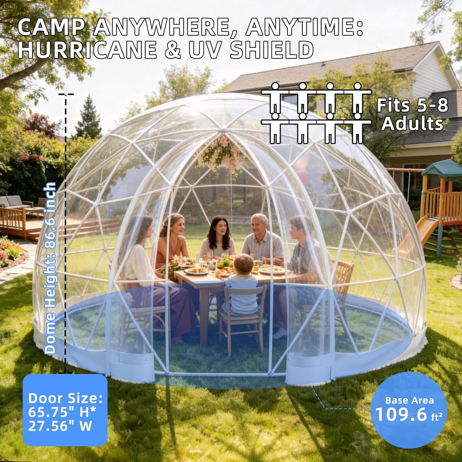 Akaber Garden Dome Tent, Outdoor Transparent Bubble Tent for 2-8 People, TPU Greenhouse Igloo Tent with 2 Window for Patio, Camping, Events