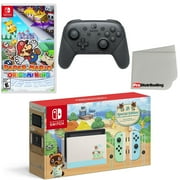 Nintendo Switch Console Animal Crossing: New Horizons Edition with Extra Wireless Controller, Paper Mario: The Origami King and Screen Cleaning Cloth