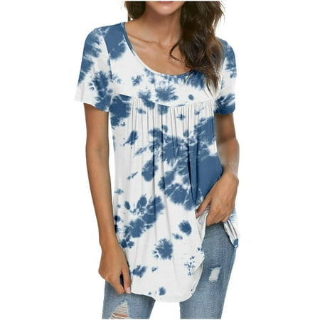 

YFPWM Shirts for Women Casual Print Solid T-shirts Suspender Formal Tops Dinosaur Print T-shirt Plaid Pajama Solid Color Fox T-shirt Summer Short Sleeve Gradient Print Fold Blouse