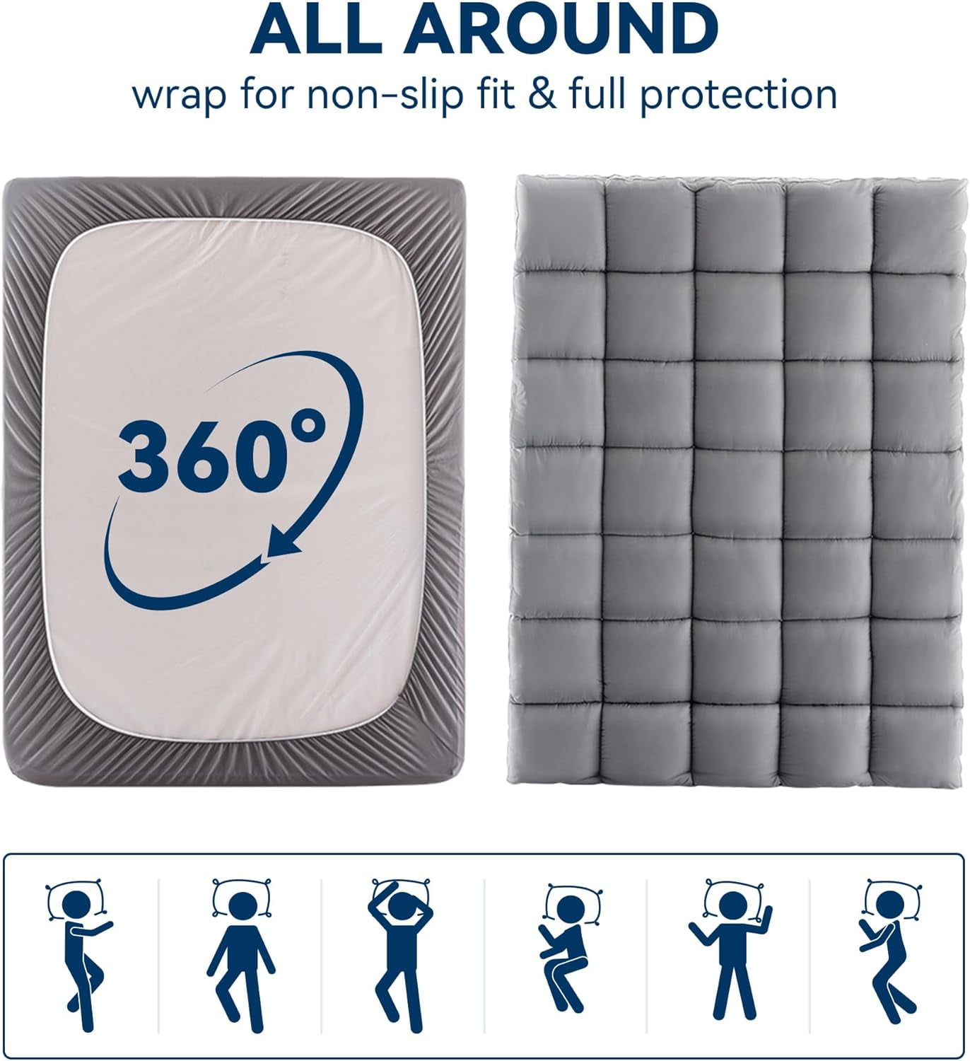 BDEUS Full Size Extra Thick Mattress Topper, Cooling Mattress Pad Cover, Pillow Top Protector with 8-21 inch Deep Pocket, Gary