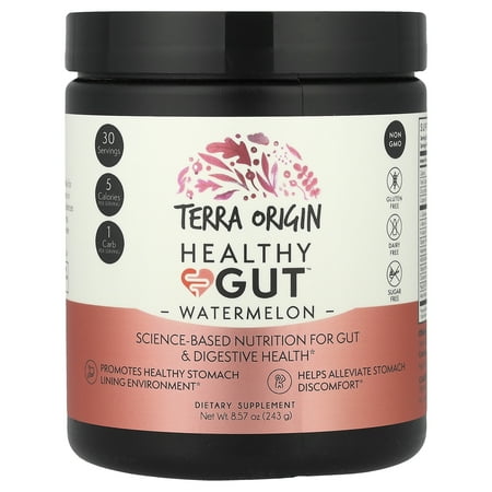 TERRA ORIGIN Healthy Gut Watermelon | 30-Servings with L-Glutamine, Zinc, Glucosamine, Slippery Elm Bark, Marshmallow Root and More!