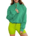 thumbnail image 1 of Women Stand Collar Half Zip Hem Drawstring Casual Sweatshirt, 1 of 3