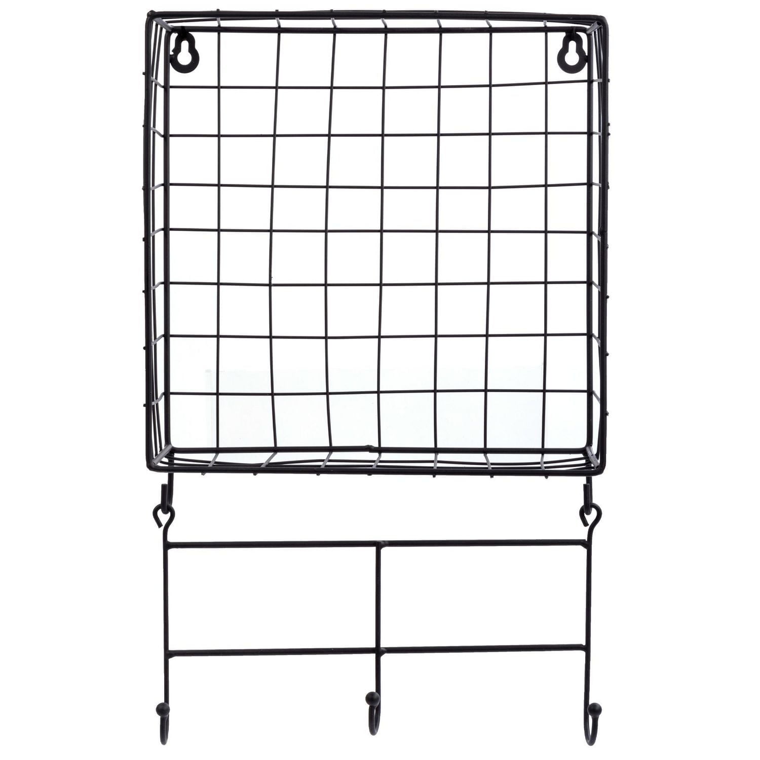 Truu Design, Grid Floating Wall Shelves with Hooks, Set of 2