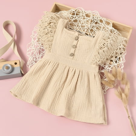 

Seyurigaoka Baby Girls Dress Solid Color Short Sleeves Square Neck One-piece