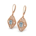 thumbnail image 2 of 8X6 MM Emerald Cut Blue Topaz 925 Silver Rose Plated Dangle Valentines Day Gifts Women Earring, 2 of 4