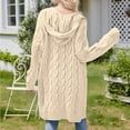 thumbnail image 3 of Breezora Women Chunky Knit Open Front Cardigan Sweater Coat with Pockets Hooded Outdoor Comfort L Size Beige, 3 of 9