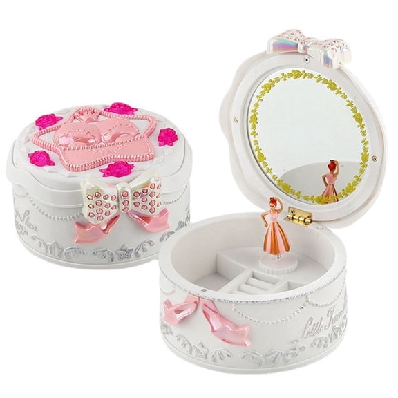 Retro Musical Jewelry Box for Women and Girls, Wooden Keepsake Organizer with Mirror, Necklace and Ring Storage, Unique Birthday Gift Idea,White