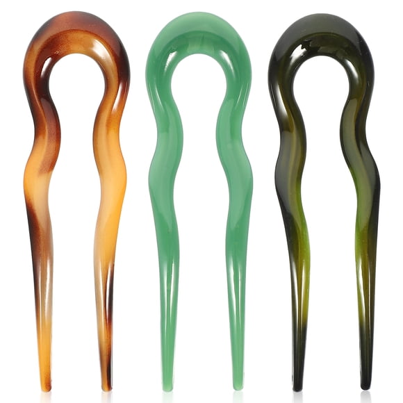 3pcs French Pin Elegant Hair Forks Decorative U Shaped Hairpins for Buns