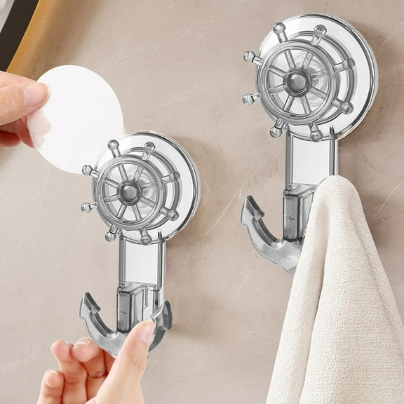 Strong Suction Cup Hooks for Glass & Tile Surfaces | Damage-Free Bathroom & Kitchen Mounting | Gray Plastic Shower Door & Mirror Hooks | 1-Pack