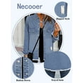 thumbnail image 3 of Necooer Womens Light Blue Casual Denim Jacket Button Up Tear Off Boyfriend Style Long Sleeved Denim Jacket, 3 of 7
