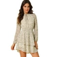 thumbnail image 1 of Unique Bargains Robe en Mousseline à Taille Smockée à Imprimé Floral Vintage pour Femme, 1 of 6