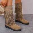 thumbnail image 6 of Willtoo Women's Vintage 2-Layer Fringe Suede Mid-Calf Boots,Round Toe Hidden Height Lifting Hippie Low Flat High Boots Khaki, 6 of 6