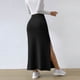 thumbnail image 4 of Falda lápiz midi elástica de punto acanalado de cintura alta para mujer: bajo con abertura, ajuste ceñido, ropa informal, 4 of 8