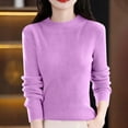 thumbnail image 2 of ManxiVoo Women Knit Pullover Semi High Neck Classic Stripe Thick Warm Soft Sweater for Everyday Comfort M Size Purple, 2 of 8