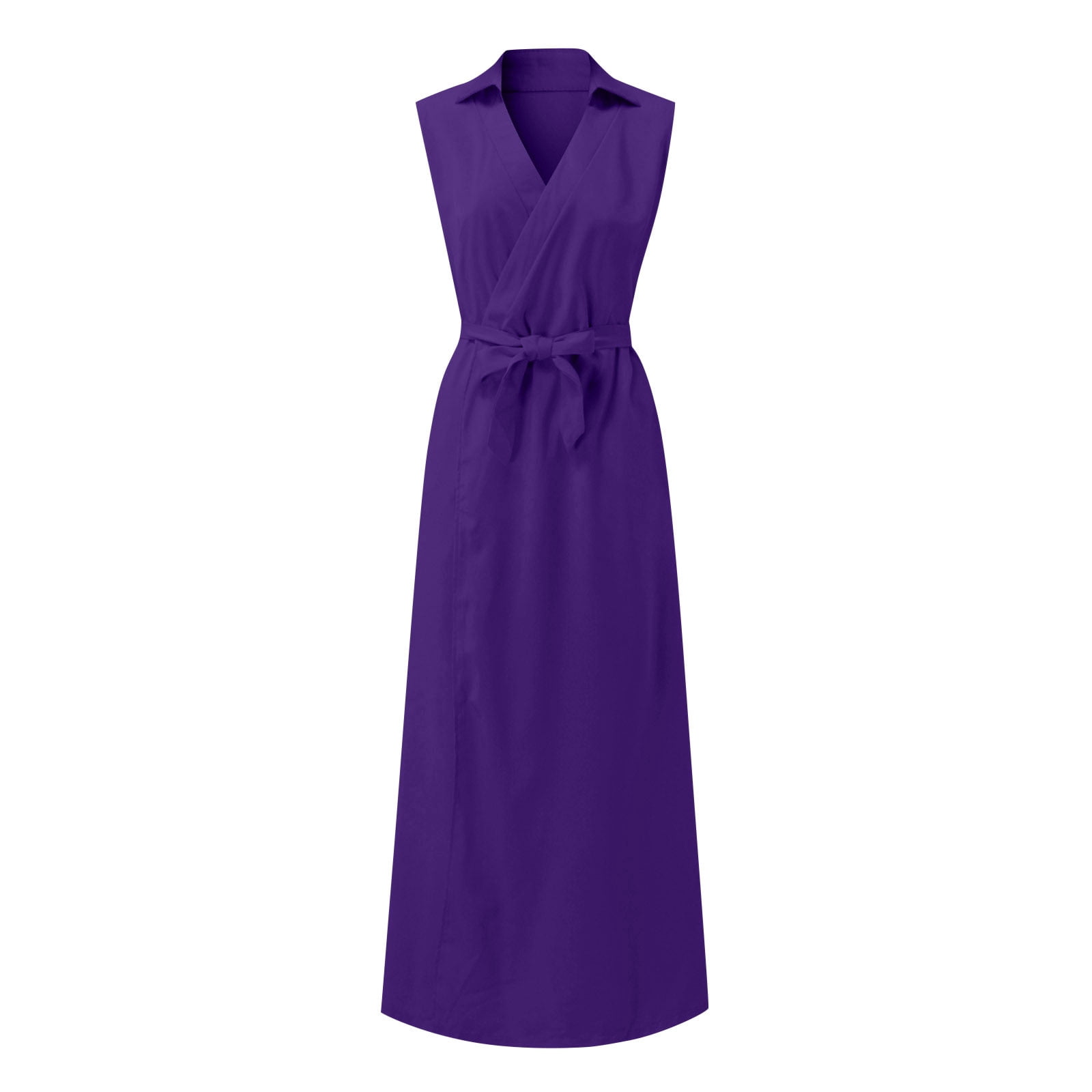 ZHOGXU Women's Dress Sleeveless V Neck Solid Color Lace Up Fashion Comfortable Workout Sport Athletic Dresses With Pocket For Casual Daily Wear,Purple,M