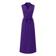 thumbnail image 5 of B91xZ Robes Décontractées pour Femmes Robe Longue Ample à Manches Courtes Fendue Maxi Robe d'Été Hiver avec Poches, Violet TTG, 5 of 5