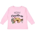 thumbnail image 3 of Inktastic Merry Christmas Cute Sloth with Santa Hat and Lights Boys or Girls Long Sleeve Toddler T-Shirt, 3 of 5