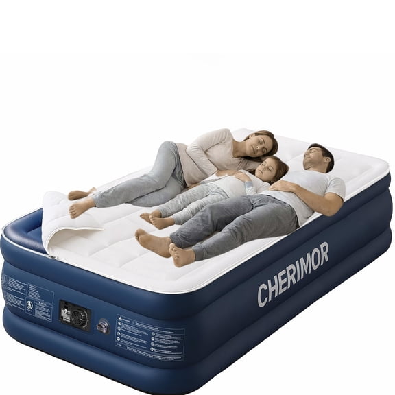 Twin XL Air Mattress with Built-in Pump and 500-lb Capacity - 20" Raised Inflatable Guest Bed with Washable Quilted Topper & 80" Extra Length for Tall Sleepers - Blue