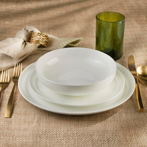 Lafayette St. Fine Bone China 12 Piece White Dinnerware Set, Service For 4