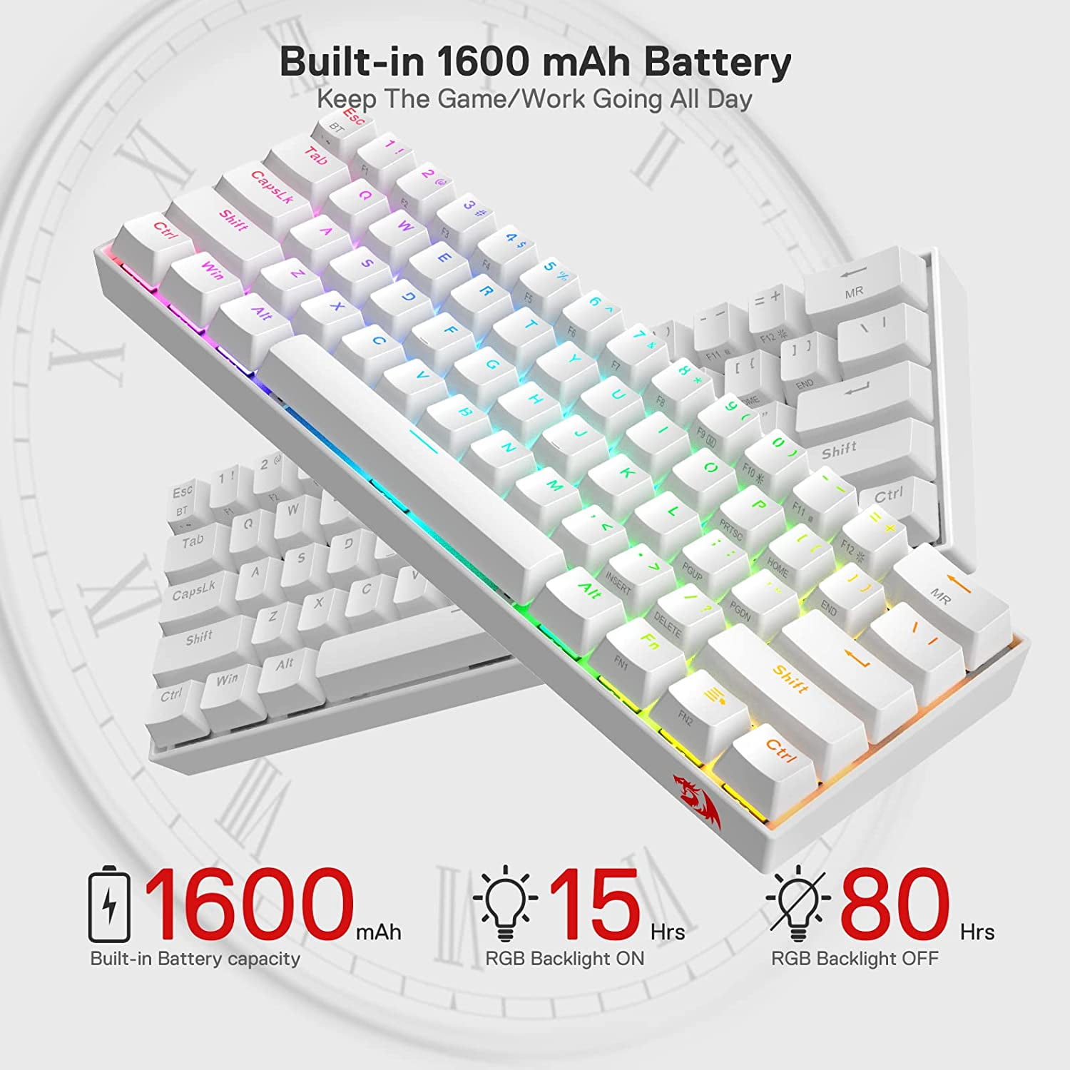 Redragon K530 Pro Draconic 60% Wireless RGB Mechanical Keyboard, BT/2.4Ghz/Wired 3-Mode 61 Keys Compact Gaming Keyboard w/Hot-Swap Socket, Free-Mod Plate Mounted PCB & Clicky Blue Switch
